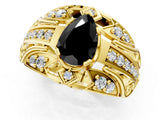 Yellow gold Fancy Black Pear Cut Diamond Pave Art Deco Split Shank Ring with Four-Prong Setting_1