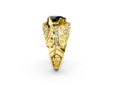 Yellow gold Fancy Black Pear Cut Diamond Pave Art Deco Split Shank Ring with Four-Prong Setting_2