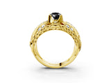 Yellow gold Fancy Black Pear Cut Diamond Pave Art Deco Split Shank Ring with Four-Prong Setting_3