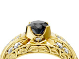 Yellow gold Fancy Black Pear Cut Diamond Pave Art Deco Split Shank Ring with Four-Prong Setting_4
