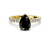 Yellow gold Fancy Black Pear Cut Diamond Pave Band Solitaire Ring with Four-Prong Setting_12