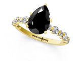 Yellow gold Fancy Black Pear Cut Diamond Prong Set Engagement Ring with Pave Band_1