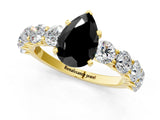 Yellow gold Fancy Black Pear Cut Diamond Prong Setting with Side Stones on a Pave Band_1