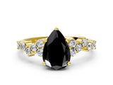 Yellow gold Fancy Black Pear Cut Diamond Scattered Round Accent Ring with Prong Setting_12
