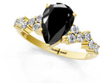 Yellow gold Fancy Black Pear Cut Diamond Scattered Round Accent Ring with Prong Setting_13