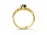 Yellow gold Fancy Black Pear Cut Diamond Scattered Round Accent Ring with Prong Setting_15