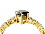 Yellow gold Fancy Black Pear Cut Diamond Scattered Round Accent Ring with Prong Setting_16