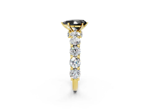 Yellow gold Fancy Black Pear Cut Diamond Side Stone Engagement Ring with Four-Prong Setting_26