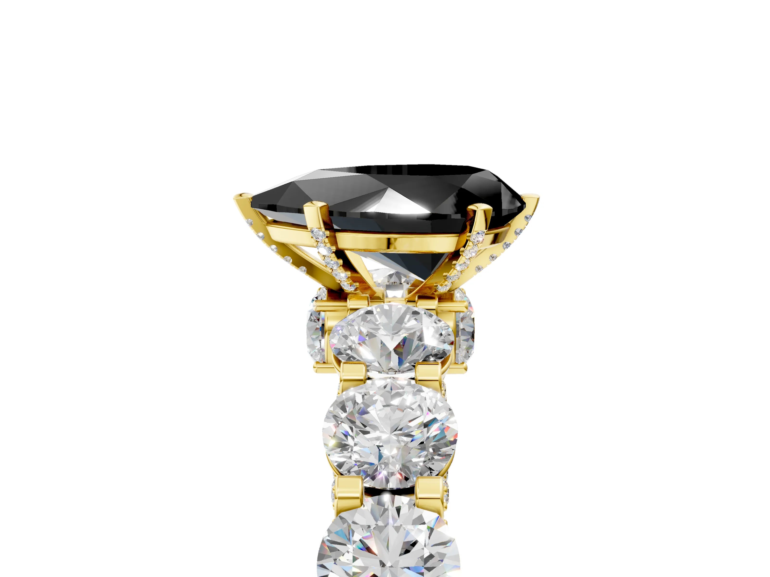 Yellow gold Fancy Black Pear Cut Diamond Side Stone Engagement Ring with Four-Prong Setting_29
