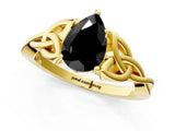 Yellow gold Fancy Black Pear Cut Diamond Solitaire Engagement Ring with Celtic Knot Band and Four-Prong Setting_1
