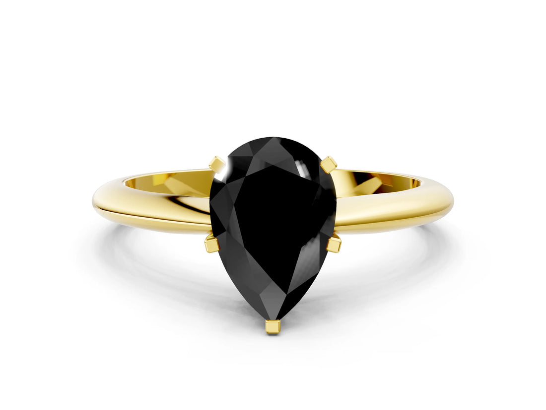 Yellow gold Fancy Black Pear Cut Diamond Solitaire Engagement Ring with Classic Band and Four-Prong Setting_12