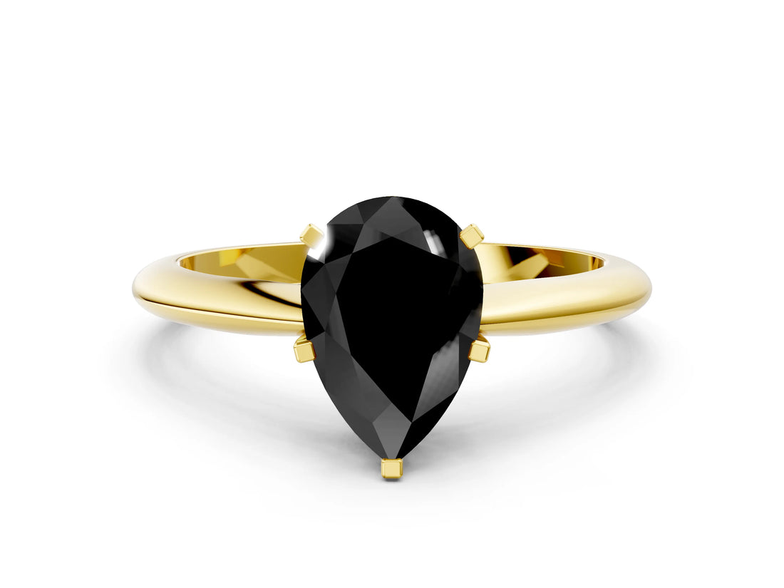 Yellow gold Fancy Black Pear Cut Diamond Solitaire Engagement Ring with Classic Band and Four-Prong Setting_24