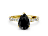 Yellow gold Fancy Black Pear Cut Diamond Solitaire Engagement Ring with Pavé Band and Prong Setting