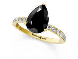 Yellow gold Fancy Black Pear Cut Diamond Solitaire Engagement Ring with Pavé Band and Prong Setting_1