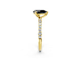 Yellow gold Fancy Black Pear Cut Diamond Solitaire Engagement Ring with Pavé Band and Prong Setting_2