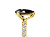 Yellow gold Fancy Black Pear Cut Diamond Solitaire Engagement Ring with Pavé Band and Prong Setting_5