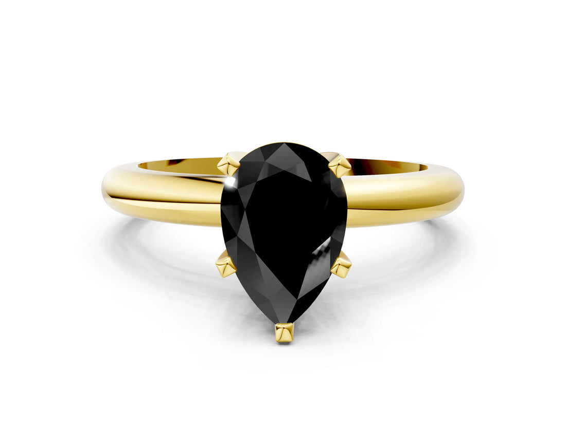 Yellow gold Fancy Black Pear Cut Diamond Solitaire Engagement Ring with Round Band and Four-Prong Setting_84