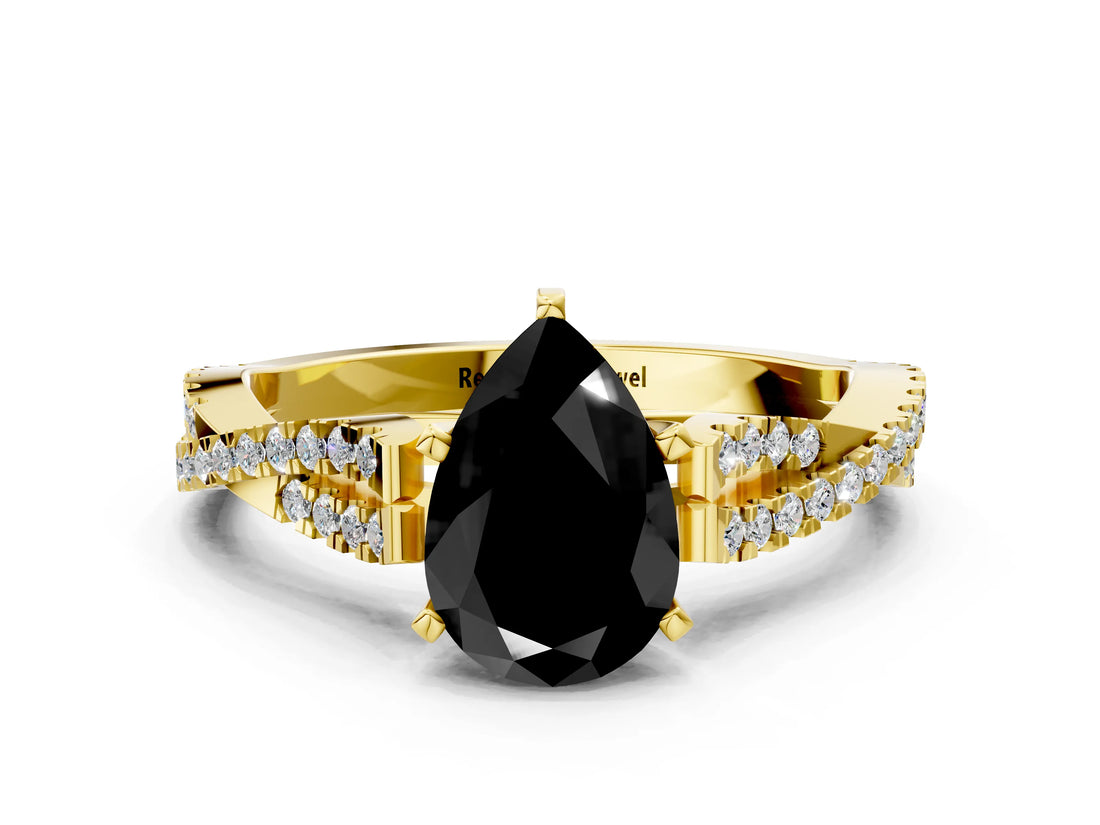 Yellow gold Fancy Black Pear Cut Diamond Solitaire Engagement Ring with Twisted Pavé Band and Four-Prong Setting_36