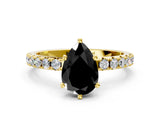 Yellow gold Fancy Black Pear Cut Diamond Solitaire Pavé Band with Four-Prong Setting