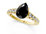 Yellow gold Fancy Black Pear Cut Diamond Solitaire Ring with Cathedral Setting and Pavé Band_1