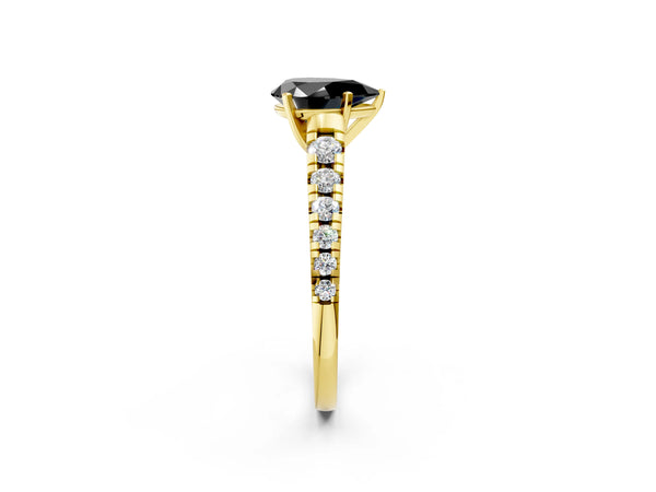 Yellow Gold Pear-Shaped Graduated Cathedral Engagement Ring Setting for Black Center