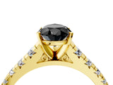 Yellow gold Fancy Black Pear Cut Diamond Solitaire Ring with Cathedral Setting and Pavé Band_4