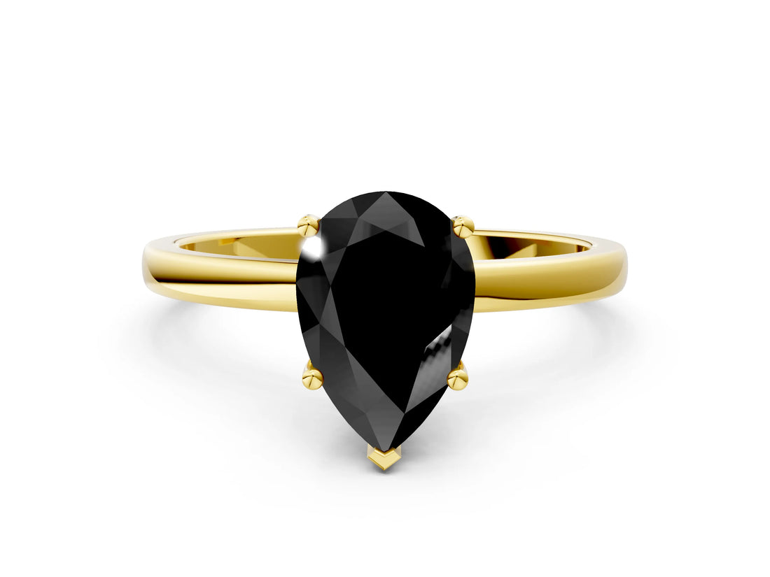 Yellow gold Fancy Black Pear Cut Diamond Solitaire Ring with Classic Band and Four-Prong Setting_12