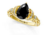 Yellow gold Fancy Black Pear Cut Diamond Solitaire Ring with Filigree Band and Four-Prong Setting_1