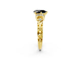 Yellow gold Fancy Black Pear Cut Diamond Solitaire Ring with Filigree Band and Four-Prong Setting_2