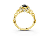 Yellow gold Fancy Black Pear Cut Diamond Solitaire Ring with Filigree Band and Four-Prong Setting_3