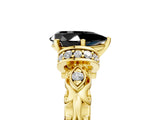 Yellow gold Fancy Black Pear Cut Diamond Solitaire Ring with Filigree Band and Four-Prong Setting_5