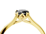 Yellow gold Fancy Black Pear Cut Diamond Solitaire Ring with Flower Prong Setting and Classic Band_16