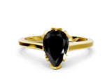 Yellow gold Fancy Black Pear Cut Diamond Solitaire Ring with Flower Prong Setting and Classic Band_36