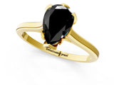 Yellow gold Fancy Black Pear Cut Diamond Solitaire Ring with Flower Prong Setting and Classic Band_37