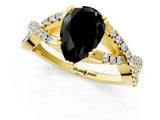 Yellow gold Fancy Black Pear Cut Diamond Solitaire Ring with Four-Prong Setting and Twisted Pavé Band_1