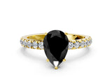 Yellow gold Fancy Black Pear Cut Diamond Solitaire Ring with Pavé Accents and Four-Prong Setting