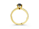 Yellow gold Fancy Black Pear Cut Diamond Solitaire Ring with Pavé Band and Four-Prong Setting_15