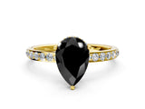 Yellow gold Fancy Black Pear Cut Diamond Solitaire Ring with Pavé Band and Hidden Halo_12