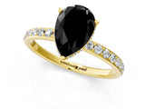 Yellow gold Fancy Black Pear Cut Diamond Solitaire Ring with Pavé Band and Hidden Halo_13