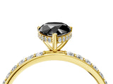 Yellow gold Fancy Black Pear Cut Diamond Solitaire Ring with Pavé Band and Hidden Halo_16