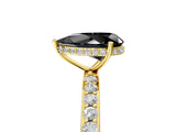 Yellow gold Fancy Black Pear Cut Diamond Solitaire Ring with Pavé Band and Hidden Halo_17
