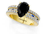 Yellow gold Fancy Black Pear Cut Diamond Solitaire Ring with Pavé and Channel Set Band_1