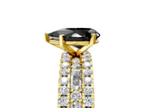 Yellow gold Fancy Black Pear Cut Diamond Solitaire Ring with Pavé and Channel Set Band_5