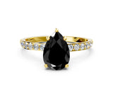 Yellow gold Fancy Black Pear Cut Diamond Solitaire Ring with Pave Band and Four Prong Setting_12