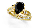 Yellow gold Fancy Black Pear Cut Diamond Solitaire Ring with Prong Setting and Twisted Pavé Band_1