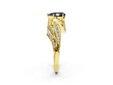 Yellow gold Fancy Black Pear Cut Diamond Solitaire Ring with Prong Setting and Twisted Pavé Band_2