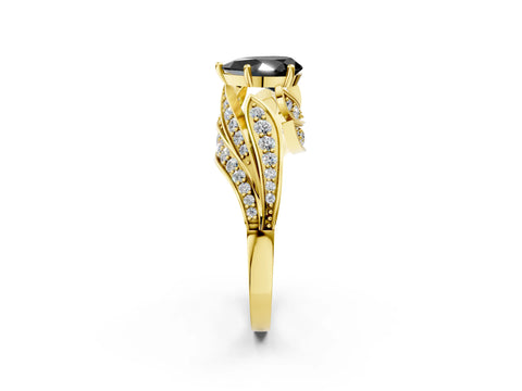 Yellow gold Fancy Black Pear Cut Diamond Solitaire Ring with Prong Setting and Twisted Pavé Band_2