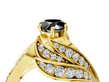 Yellow gold Fancy Black Pear Cut Diamond Solitaire Ring with Prong Setting and Twisted Pavé Band_4