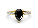 Yellow gold Fancy Black Pear Cut Diamond Solitaire Ring with Round  Pavé Band and Four-Prong Setting_36
