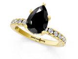 Yellow gold Fancy Black Pear Cut Diamond Solitaire Ring with Round  Pavé Band and Four-Prong Setting_37